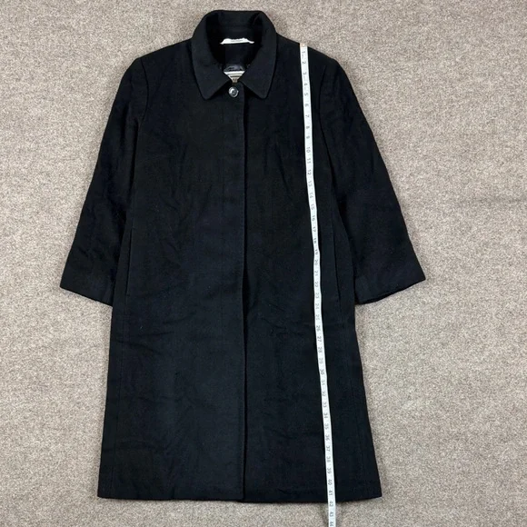 Marvin Richards Black Long Wool Cashmere Coat Women’s 14 Hidden Button Closure